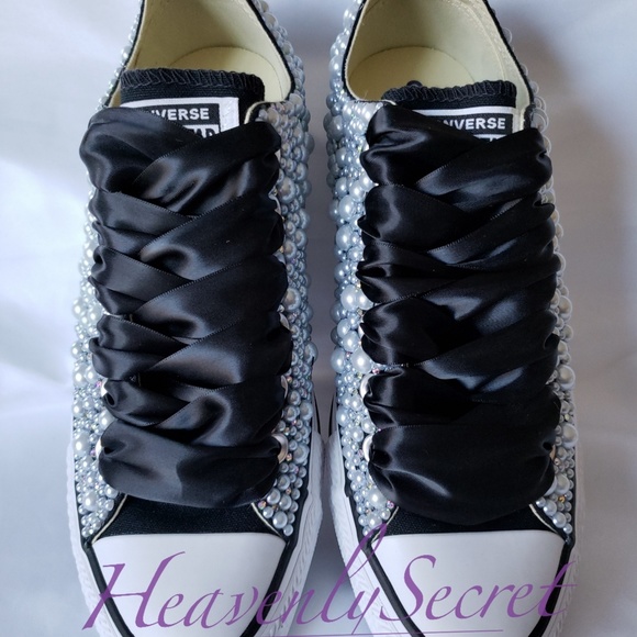 Custom Blinged Black Low Top Converse All Stars - Picture 3 of 8